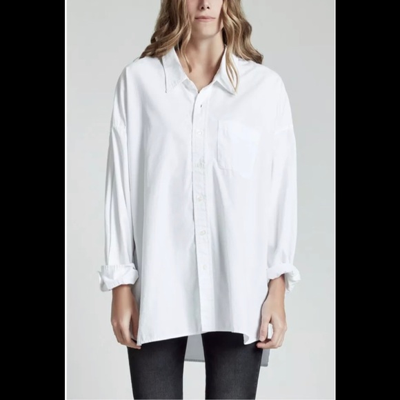 R13 Drop Neck Oxford Shirt white. Size medium - Picture 2 of 10